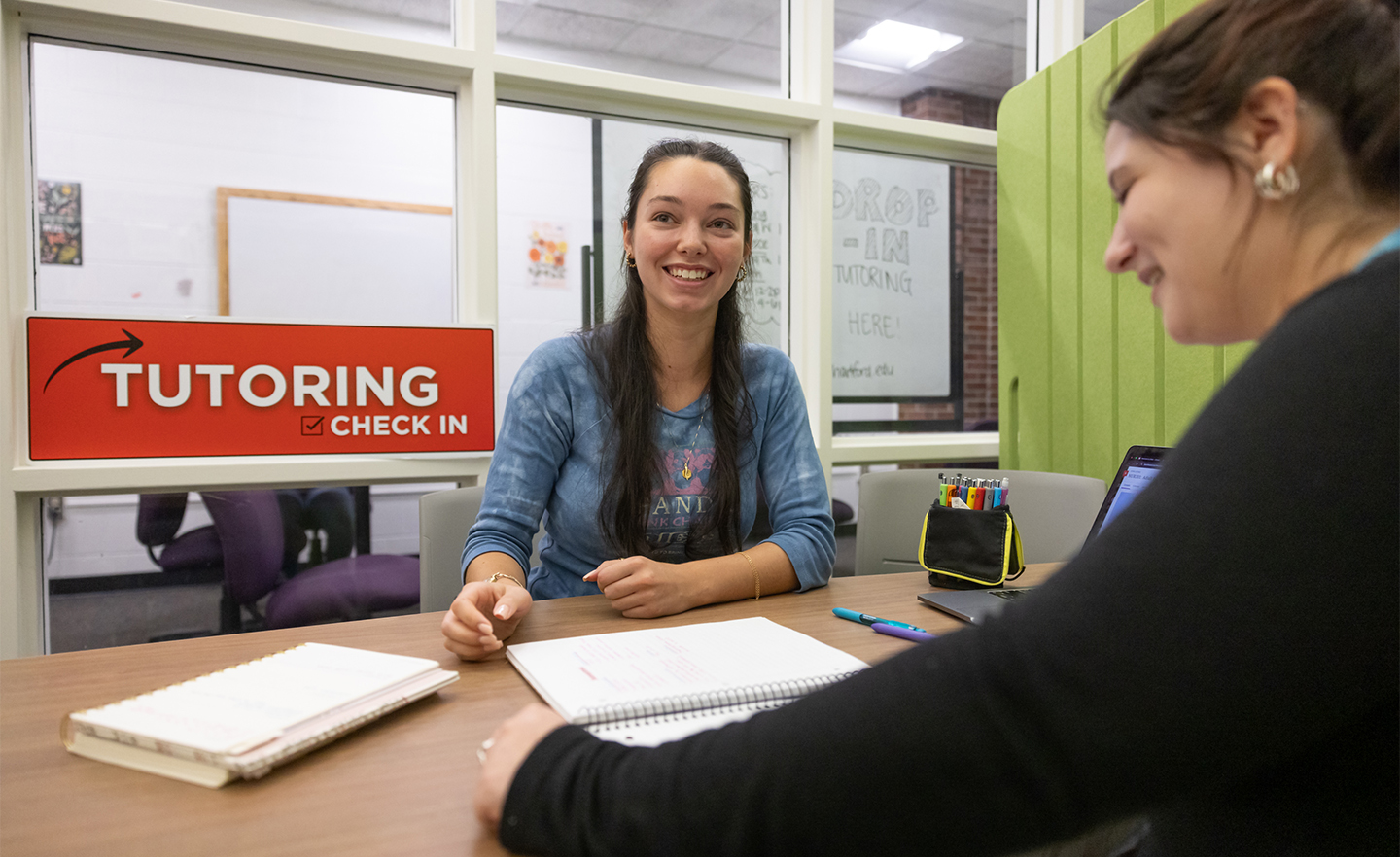 The Tutoring Services is located on the top floor of the library.