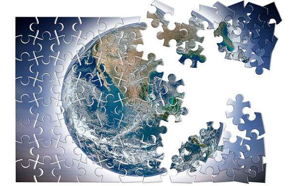 Countries put together like puzzle in shape of the earth
