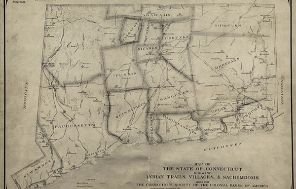 Map of the State of Connecticut Showing Indian Trails, Villages, & Schemdoms