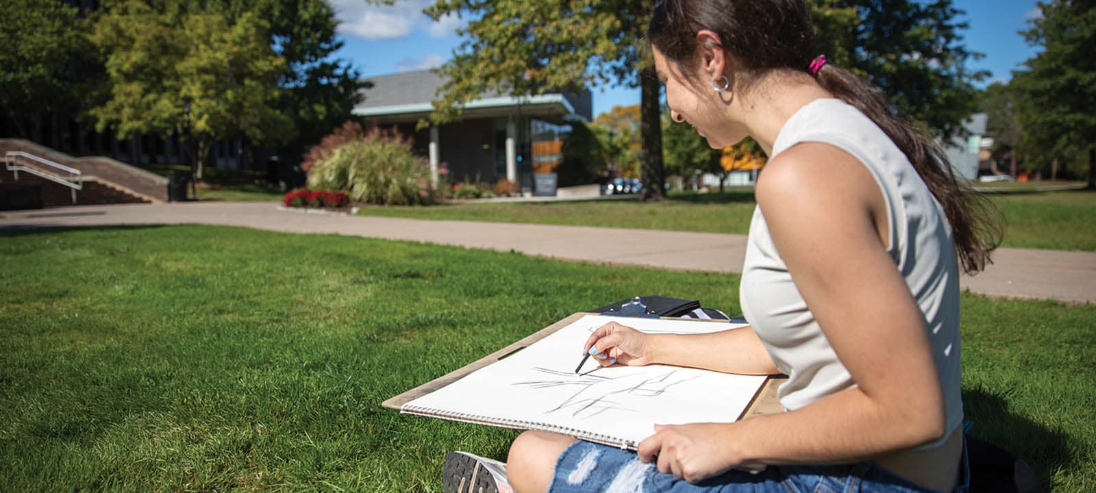 Student working in the drawing and painting studio.