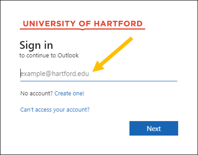 Sign in box for hawkmail Outlook