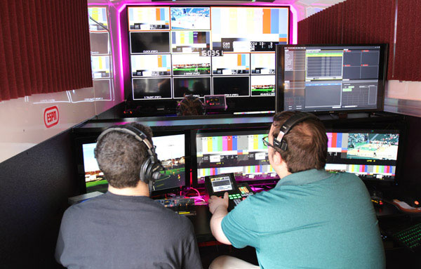 Students working in our mobile sports broadcast studio. 