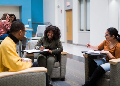 Students working in Shaw Center. 