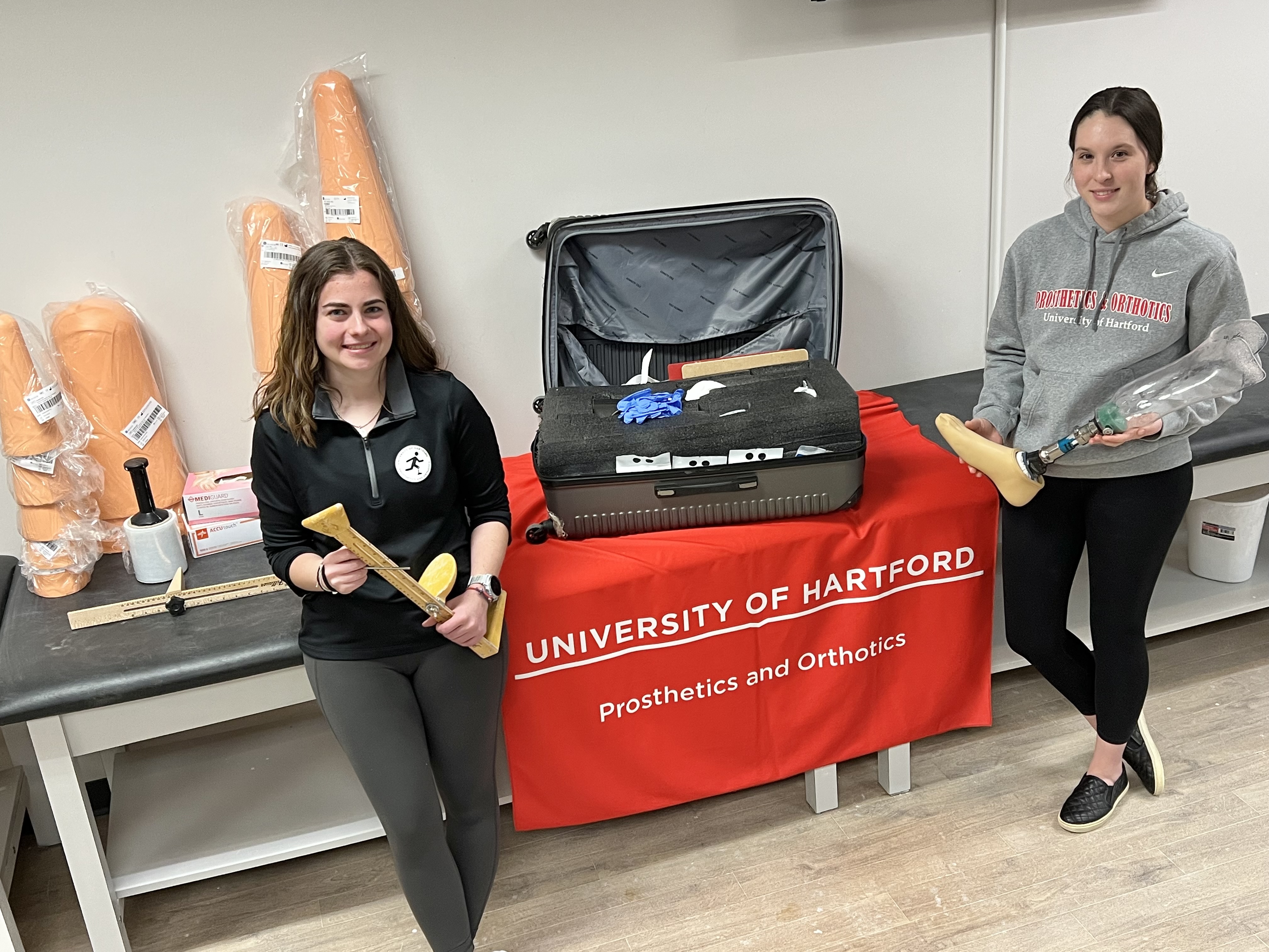 prosthetics students with equipment