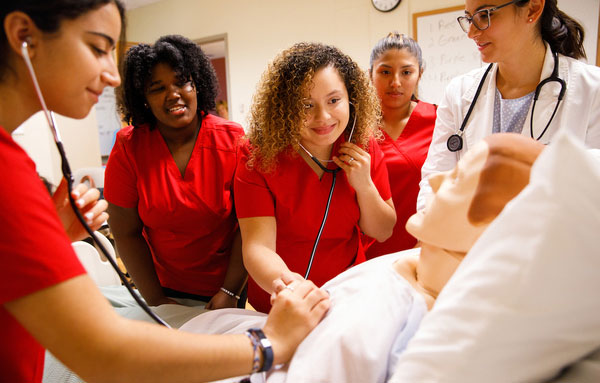 nursing students in sim lab