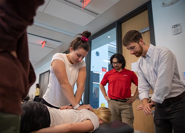 students in physical therapy lab