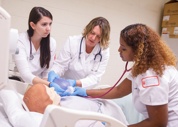 Respiratory students in sim lab