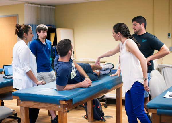 students in physical therapy lab