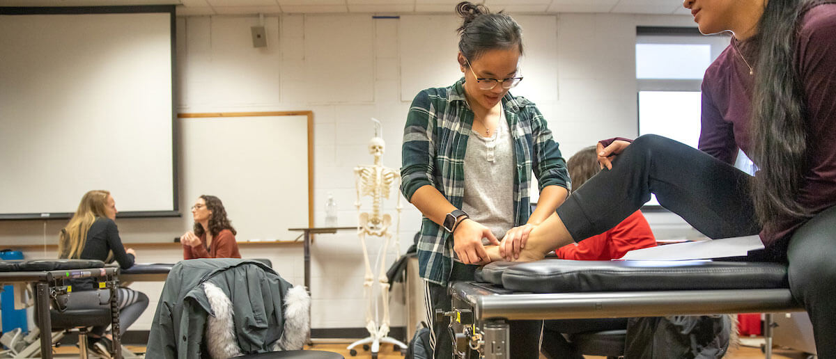 Physical therapy student working on ankle