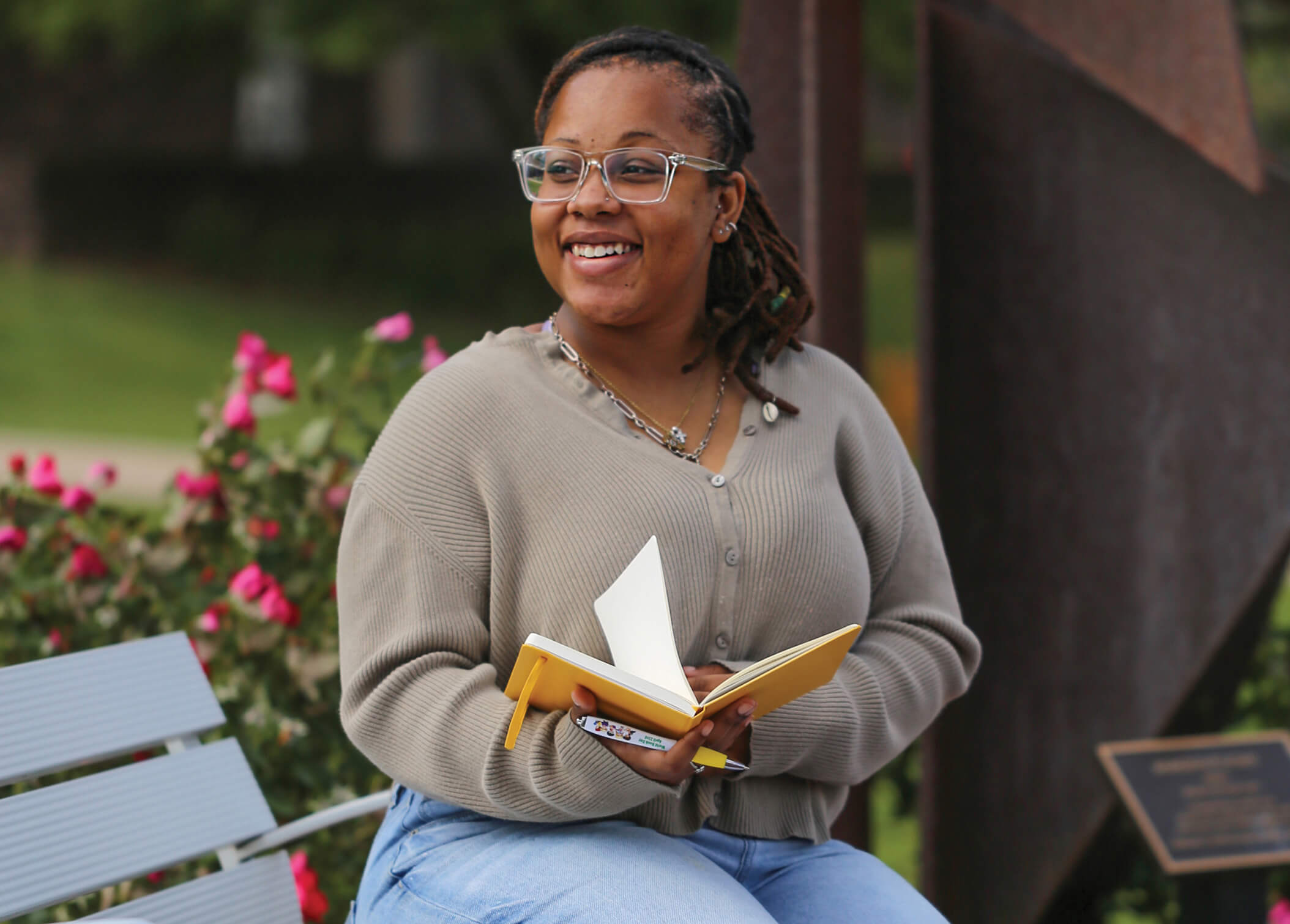 deja sitting reading a book