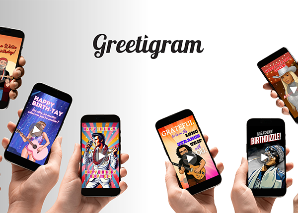 Greetigram.com advertisement with phone screens