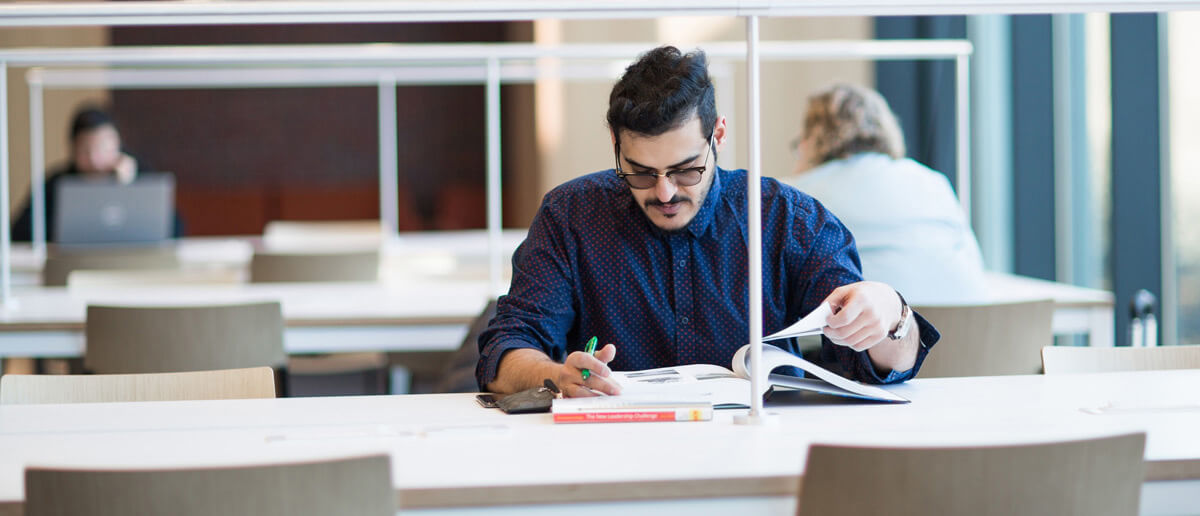 Student in a Barney graduate classroom