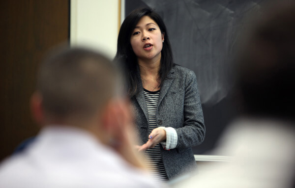 Student presenting in Barney graduate class