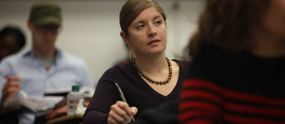 Student in a Barney graduate classroom