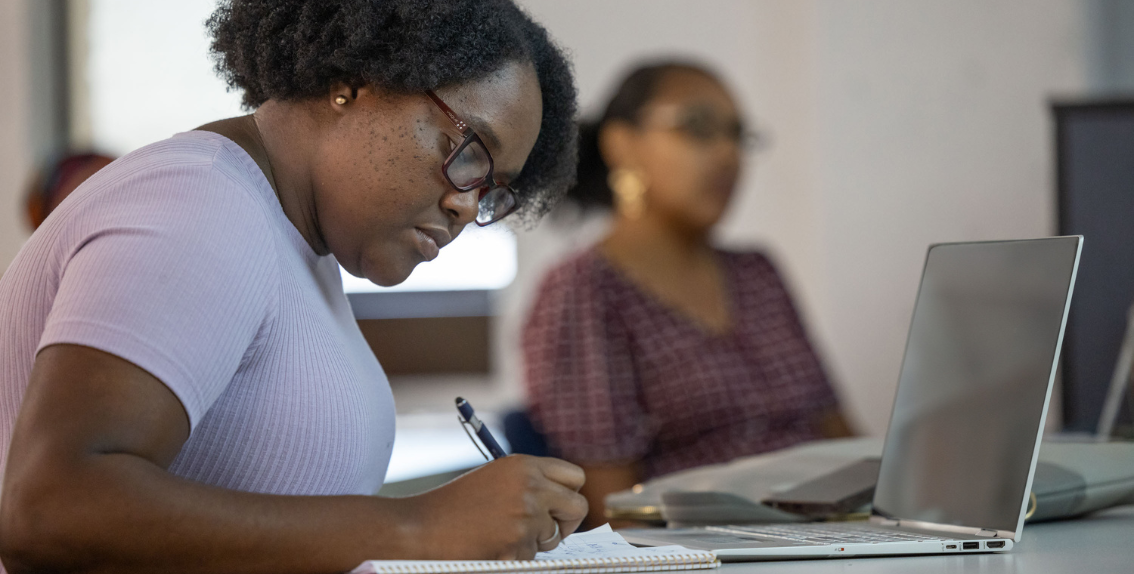 woman studying with laptop