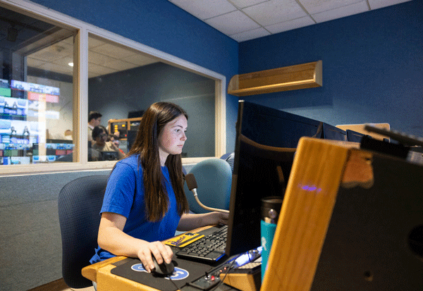 a student working in the tv studio