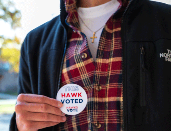 A photo of a Hawks Vote sticker
