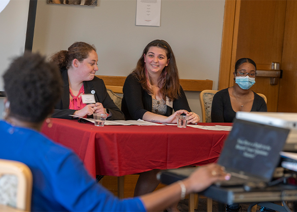 Hillyer Honors students from left, Alyssa Locke ’24, Gianna Marie Balsamo ’25, and Laurel Clarke ’24.
