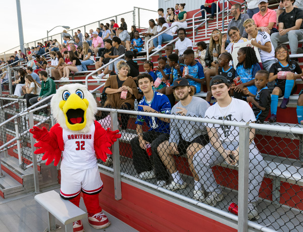 howie the hawk with fans