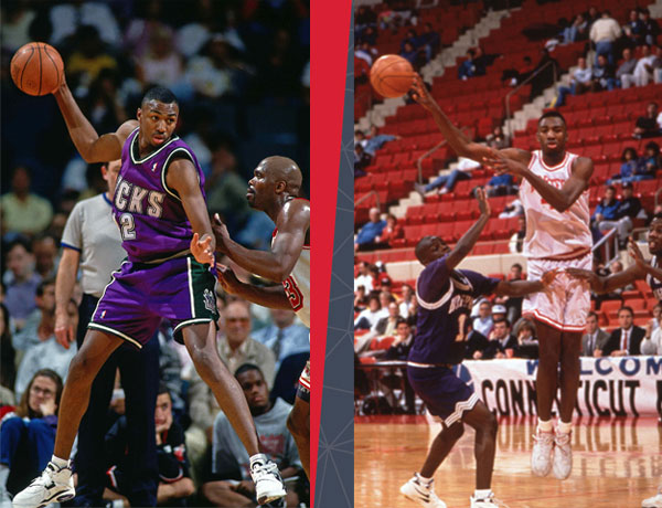man playing basketball then and now