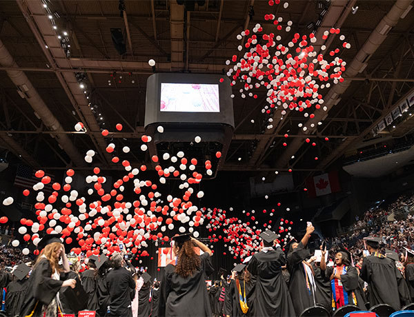 balloons dropping at graduation