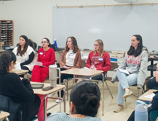 As part of an expert panel, student teachers Gracen Van Der Swaagh and Elizabeth Miller shared their experiences and perspectives from being a student teacher in their elementary school classrooms in Windsor, CT.