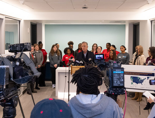Governor Ned Lamont and UHart nursing students
