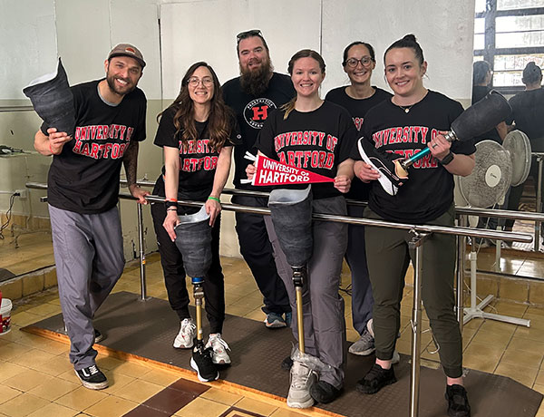 prosthetics students with equipment