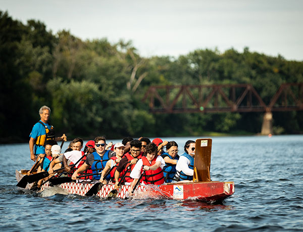 Students in a dragon boat