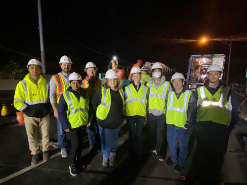 A group of civil engineering students visited the bridge construction along Route 9.